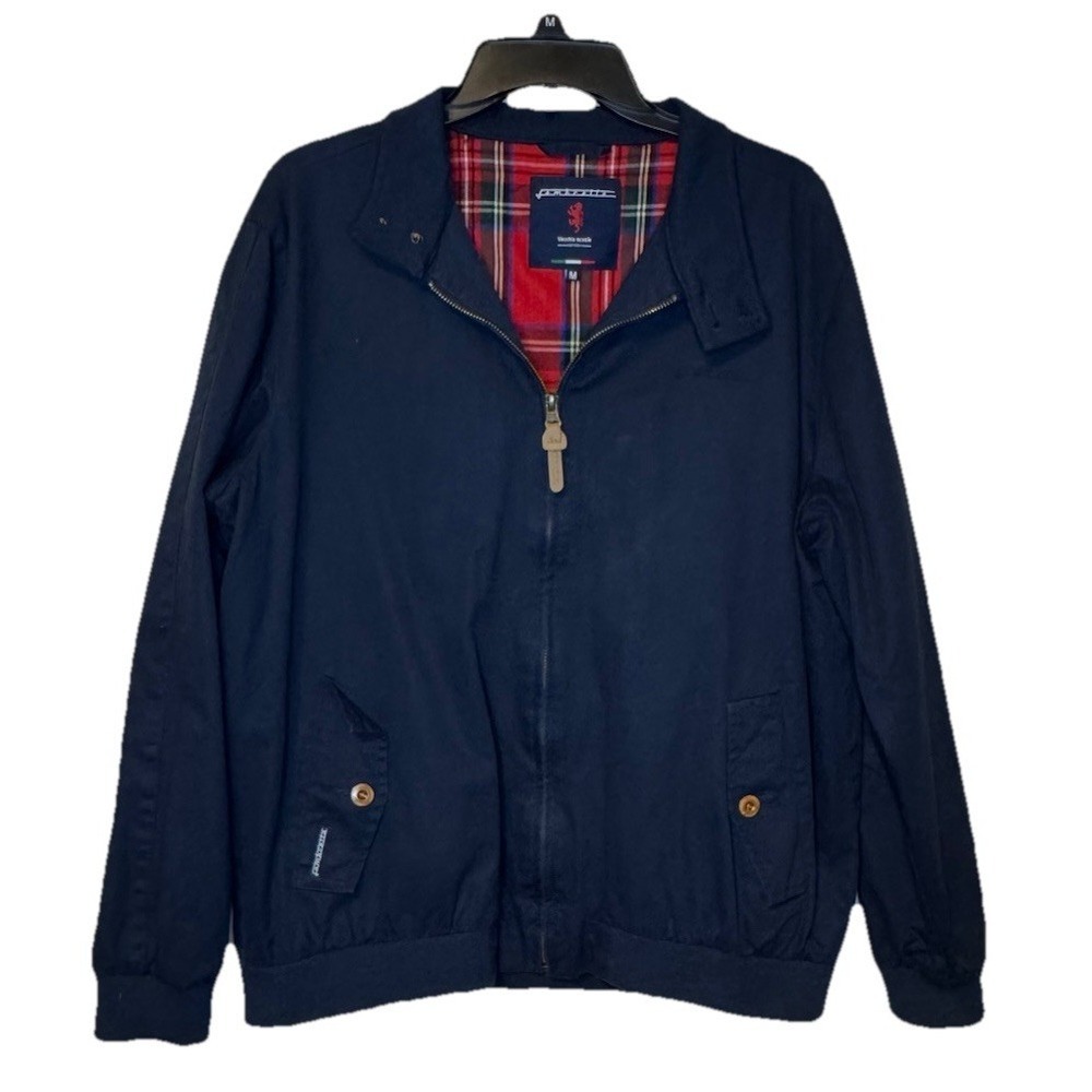 Lambretta Men's Jacket Full Zip Plaid Long Sleeve Outdoor Cotton Navy Medium